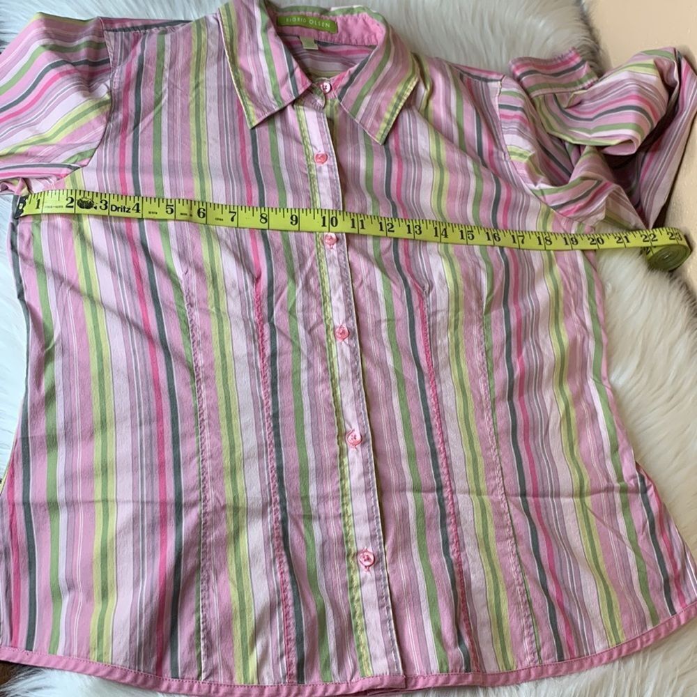 Sigrid Olsen Pink & Green Stripe Button Up Shirt … - image 8